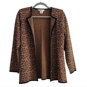 Exclusively Misook XS Leopard Open Front Cardigan Knit Acrylic Sweater